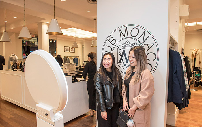 selfie booths set-up at club monaco retail store
